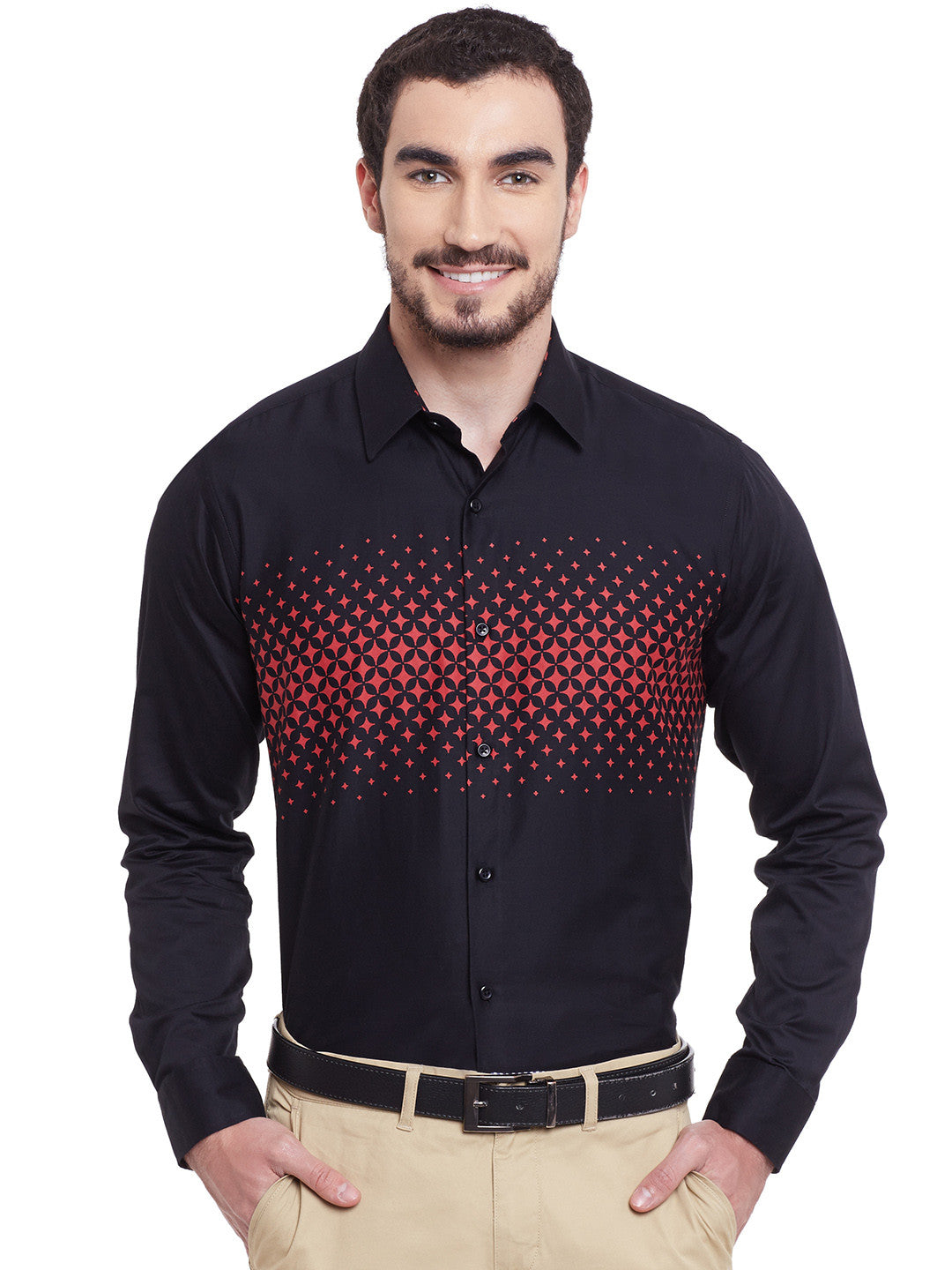 Men Black Printed Pure Cotton Slim Fit Formal Shirt