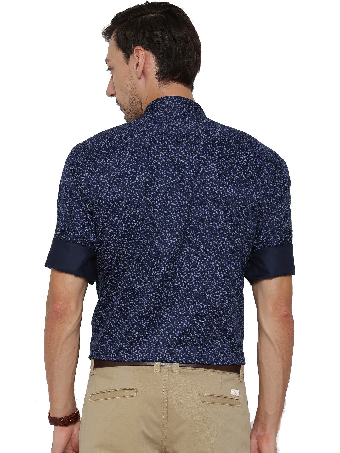 Men Navy Printed Pure Cotton Slim Fit Formal Shirt