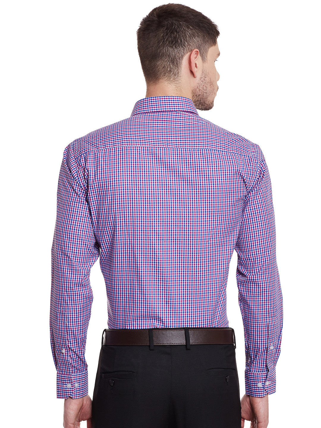 Men Blue and Pink Checks Cotton Slim Fit Formal Shirt