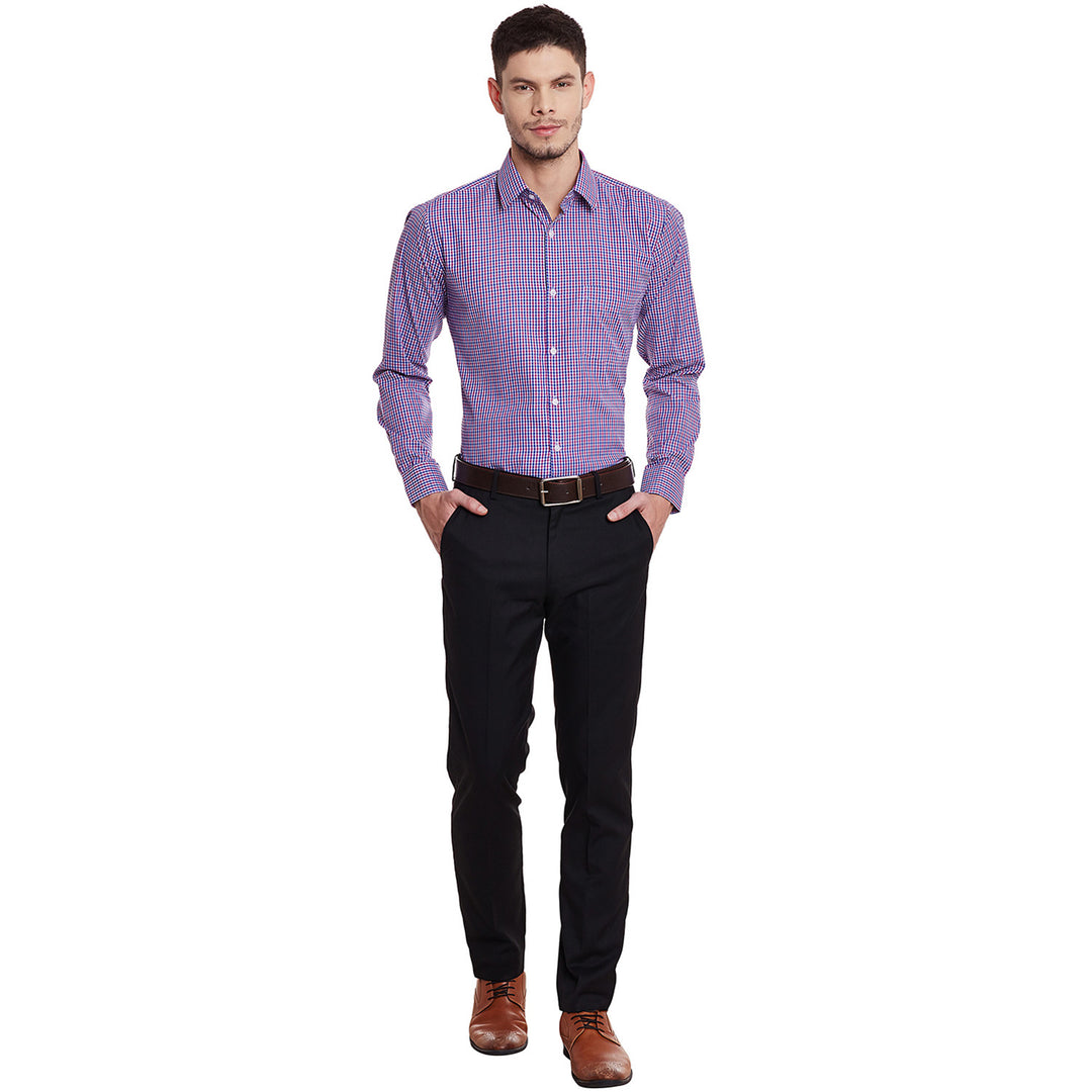 Men Blue and Pink Checks Cotton Slim Fit Formal Shirt