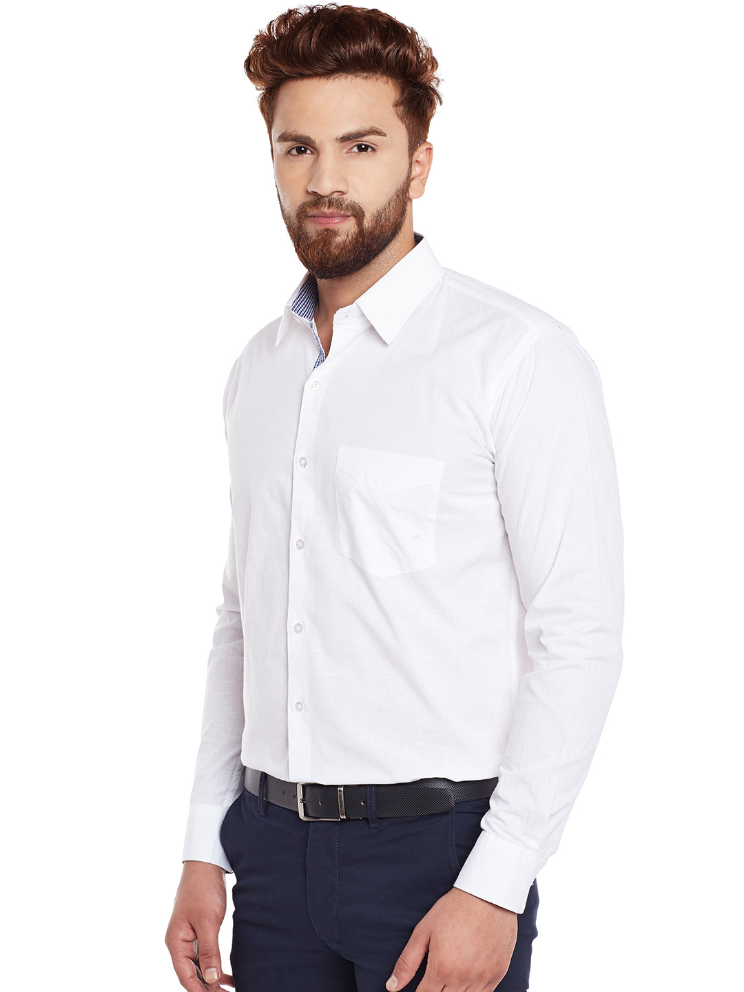 Men White Solid Pure Cotton Slim Fit Formal Shirt