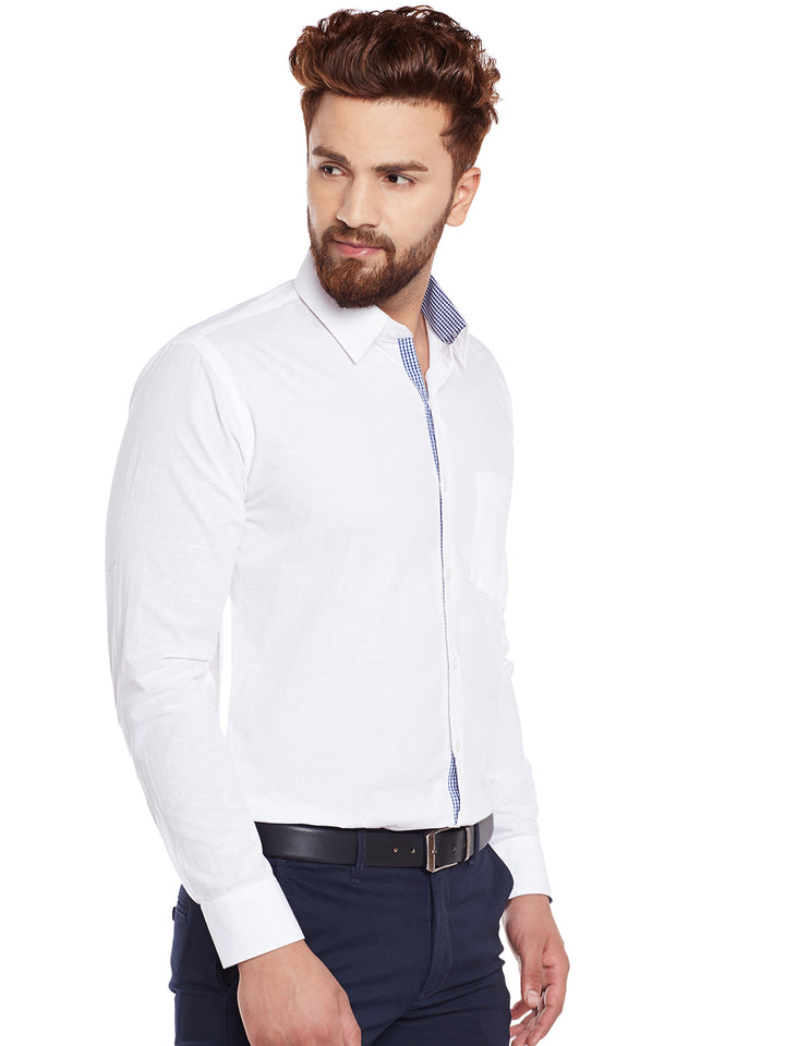 Men White Solid Pure Cotton Slim Fit Formal Shirt