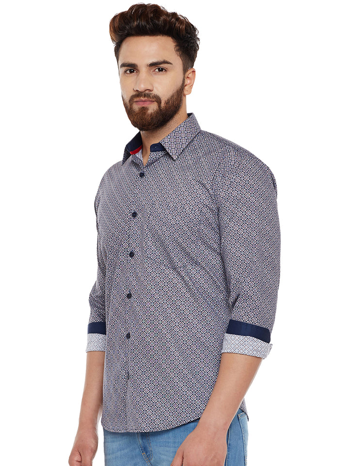 Men Navy Printed Pure Cotton Slim Fit Casual Shirt