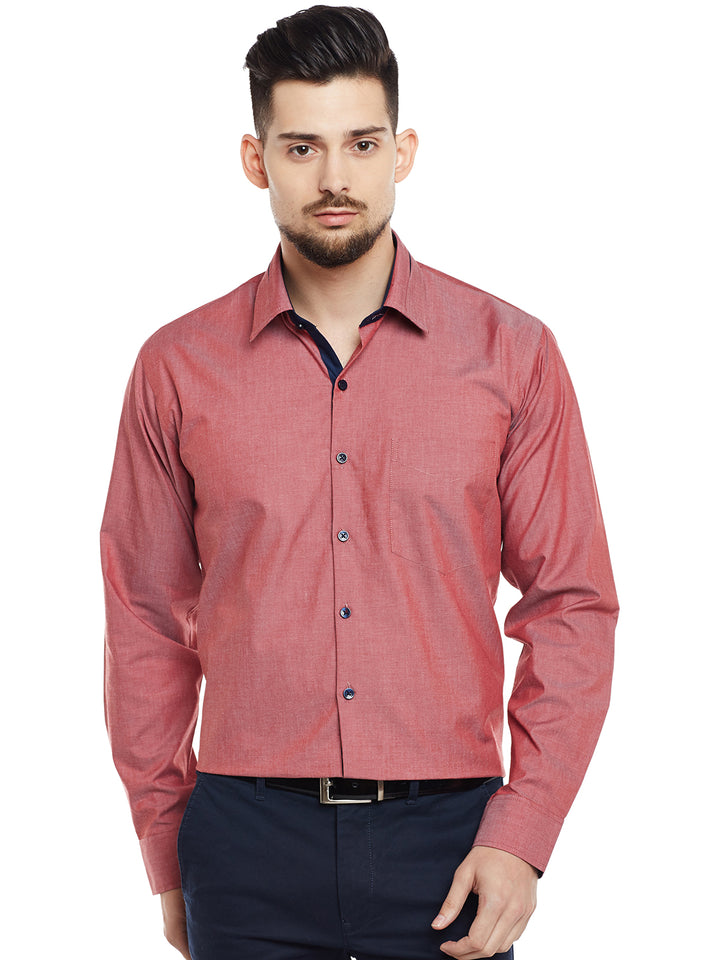 Men Red Solid Pure Cotton Pure Cotton Slim Fit Formal Shirt