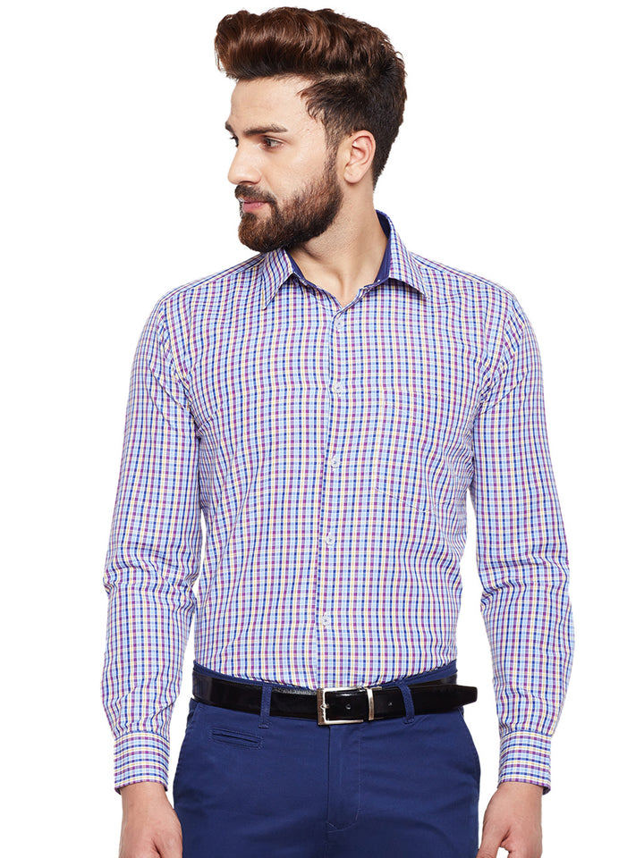 Men Purple Checked Slim Fit Formal Shirt