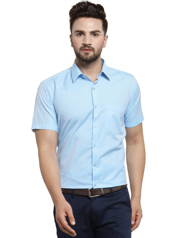 Men Sky Blue Solid Slim Fit Cotton Rich Formal Shirt