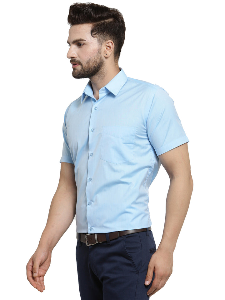 Men Sky Blue Solid Slim Fit Cotton Rich Formal Shirt