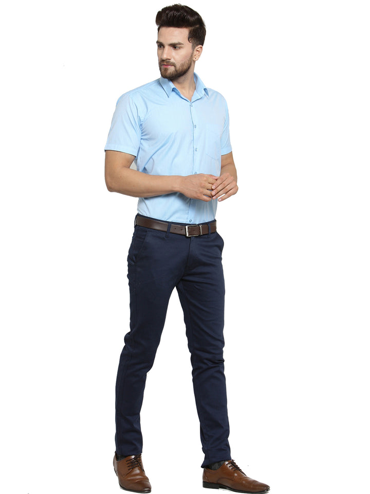 Men Sky Blue Solid Slim Fit Cotton Rich Formal Shirt