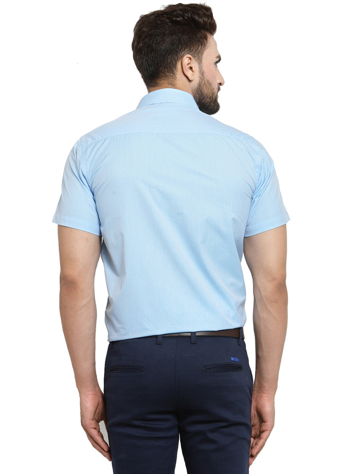 Men Sky Blue Solid Slim Fit Cotton Rich Formal Shirt