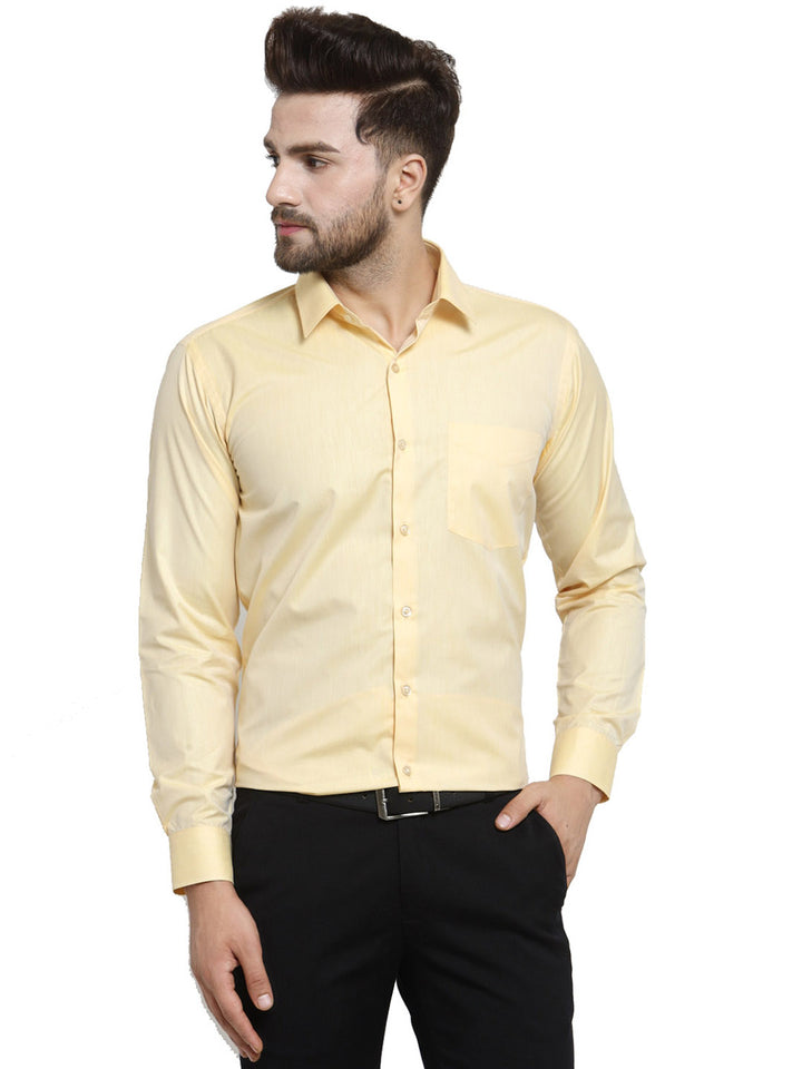 Men Yellow Solid Slim Fit Pure Cotton Formal Shirt