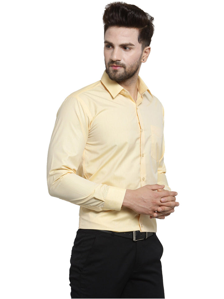 Men Yellow Solid Slim Fit Pure Cotton Formal Shirt