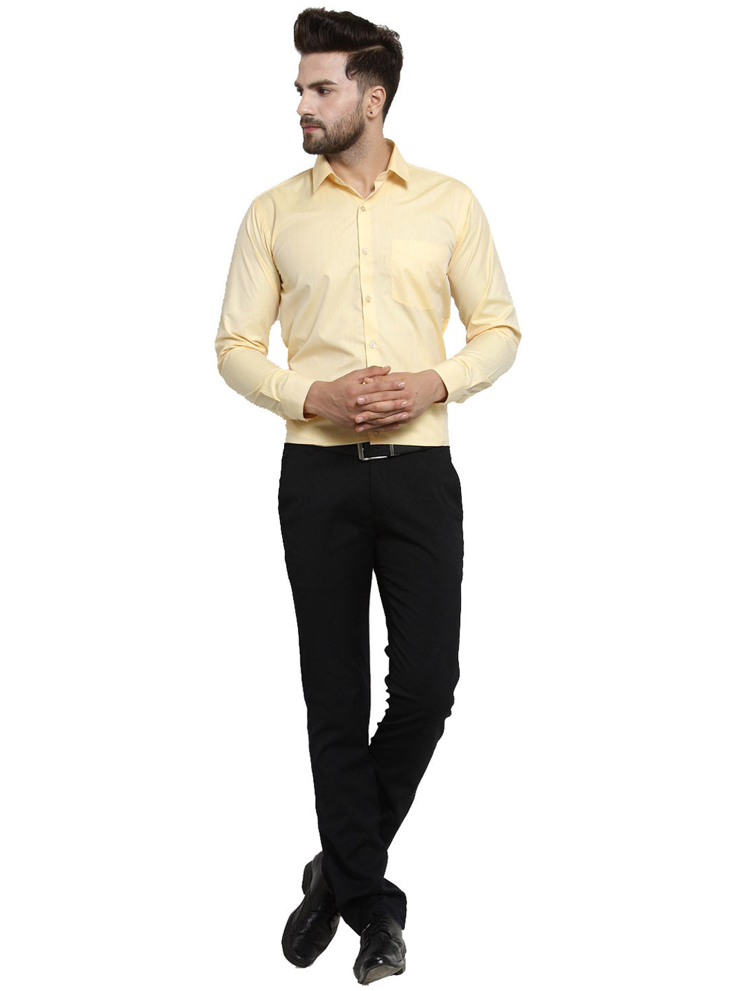 Men Yellow Solid Slim Fit Pure Cotton Formal Shirt