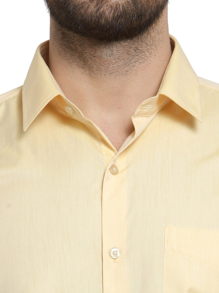 Men Yellow Solid Slim Fit Pure Cotton Formal Shirt