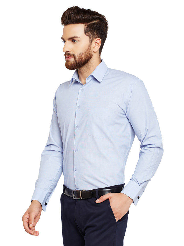 Men Sky Blue Solid Slim Fit Pure Cotton Formal Shirt