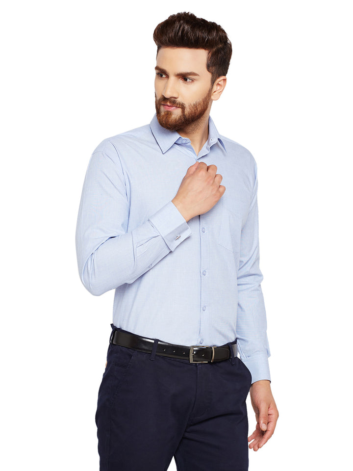 Men Sky Blue Solid Slim Fit Pure Cotton Formal Shirt