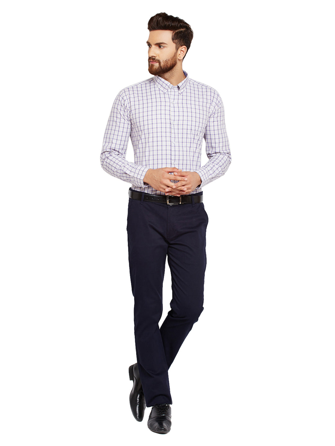 Men White Checks Slim Fit Pure Cotton Formal Shirt