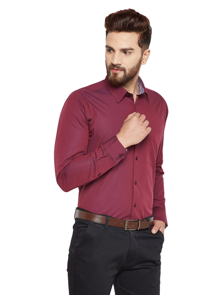 Men Maroon Solid Slim Fit Pure Cotton Formal Shirt