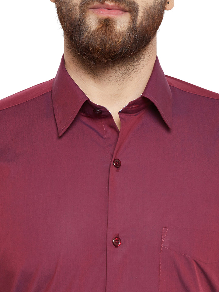 Men Maroon Solid Slim Fit Pure Cotton Formal Shirt