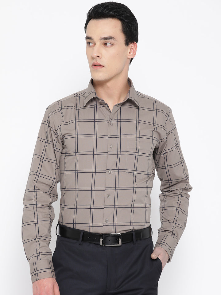 Men Brown Pure Cotton Checked Slim Fit Formal Shirt