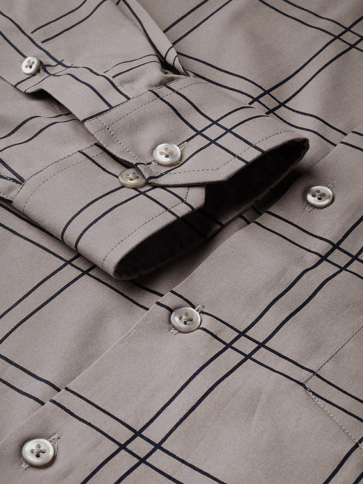 Men Brown Pure Cotton Checked Slim Fit Formal Shirt