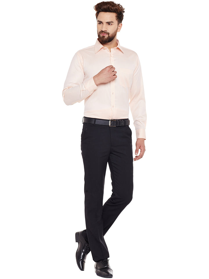 Men Peach Solid Regular Fit Formal Shirt