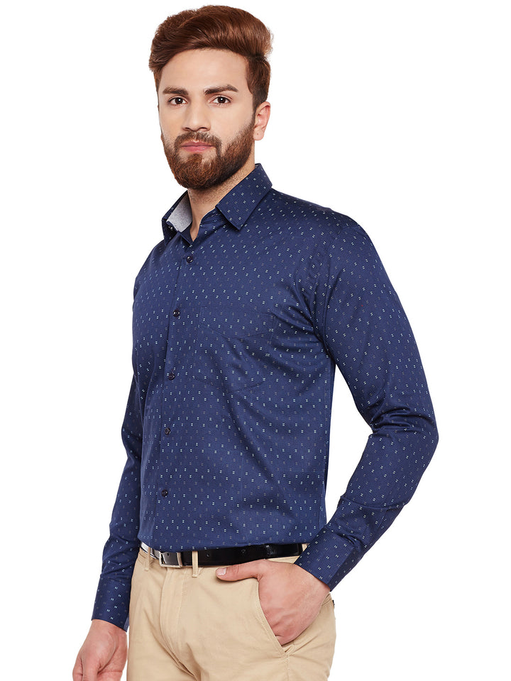 Men Navy Printed Pure Cotton Regular Fit Formal Shirt