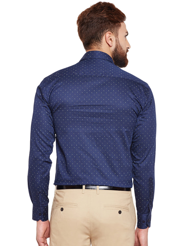 Men Navy Printed Pure Cotton Regular Fit Formal Shirt