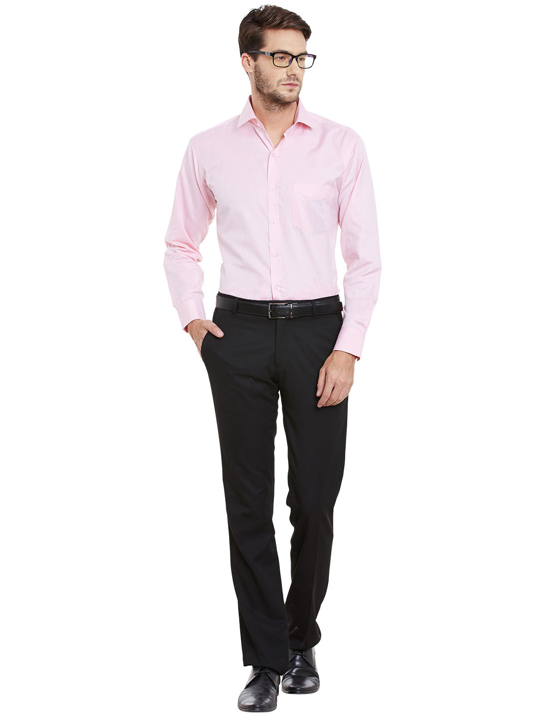 Men Pink Solid Cotton Rich Regular Fit Formal Shirt