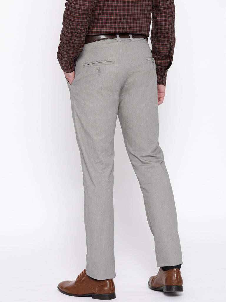 Hancock Men Grey Solid Cotton Stretch Slim Fit Formal Trouser