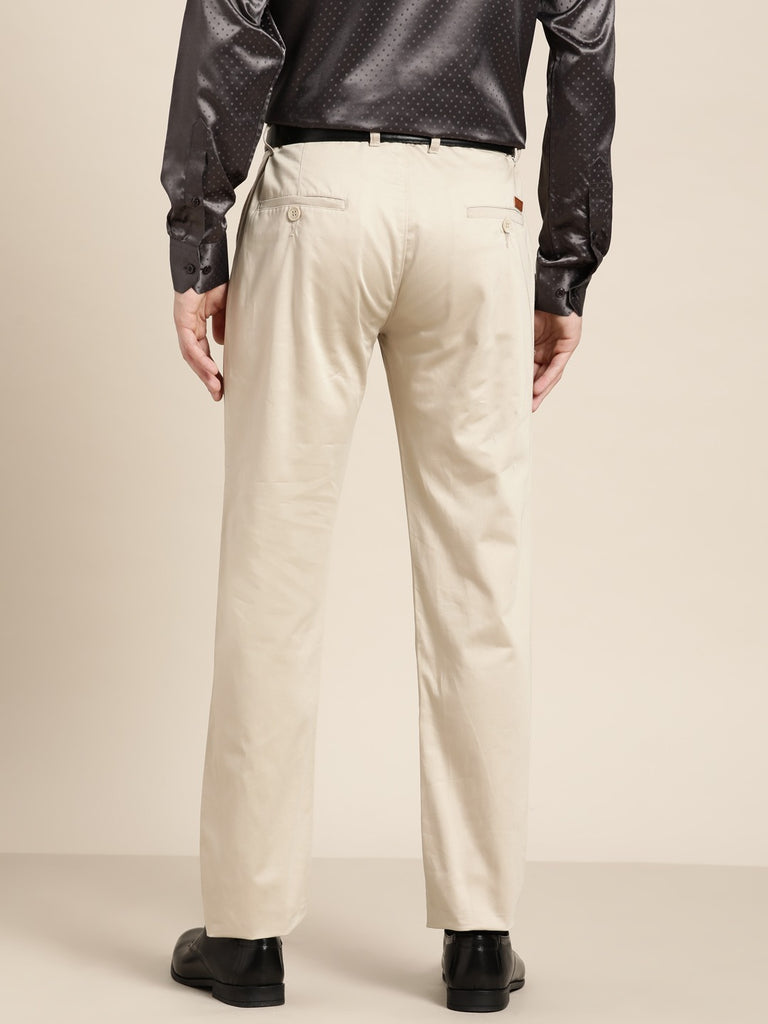 Hancock Men Light Beige Solids Pure Cotton Slim Fit Formal Trouser