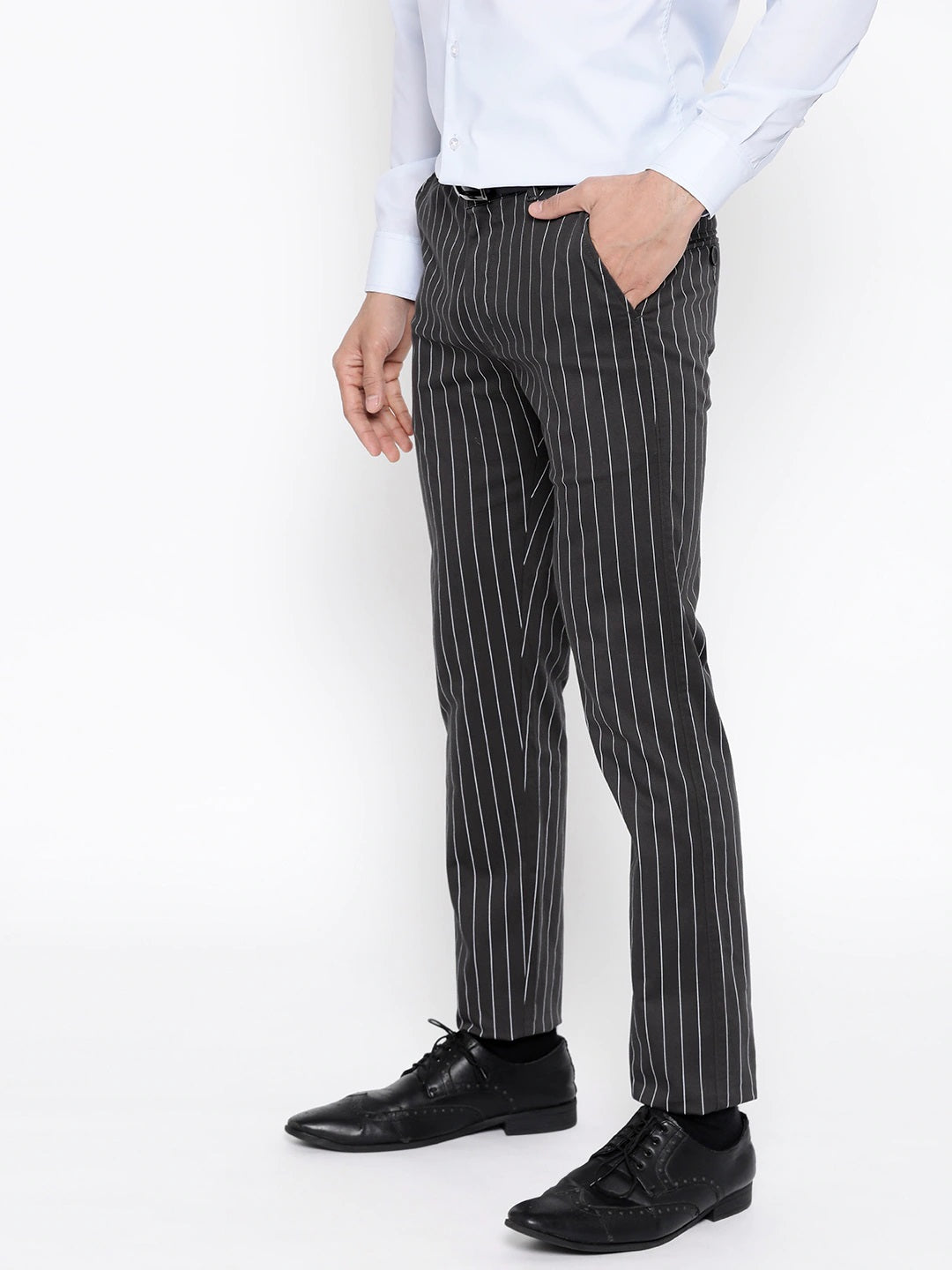 Buy Arrow Men Charcoal Mid Rise Stripe Formal Trousers  NNNOWcom
