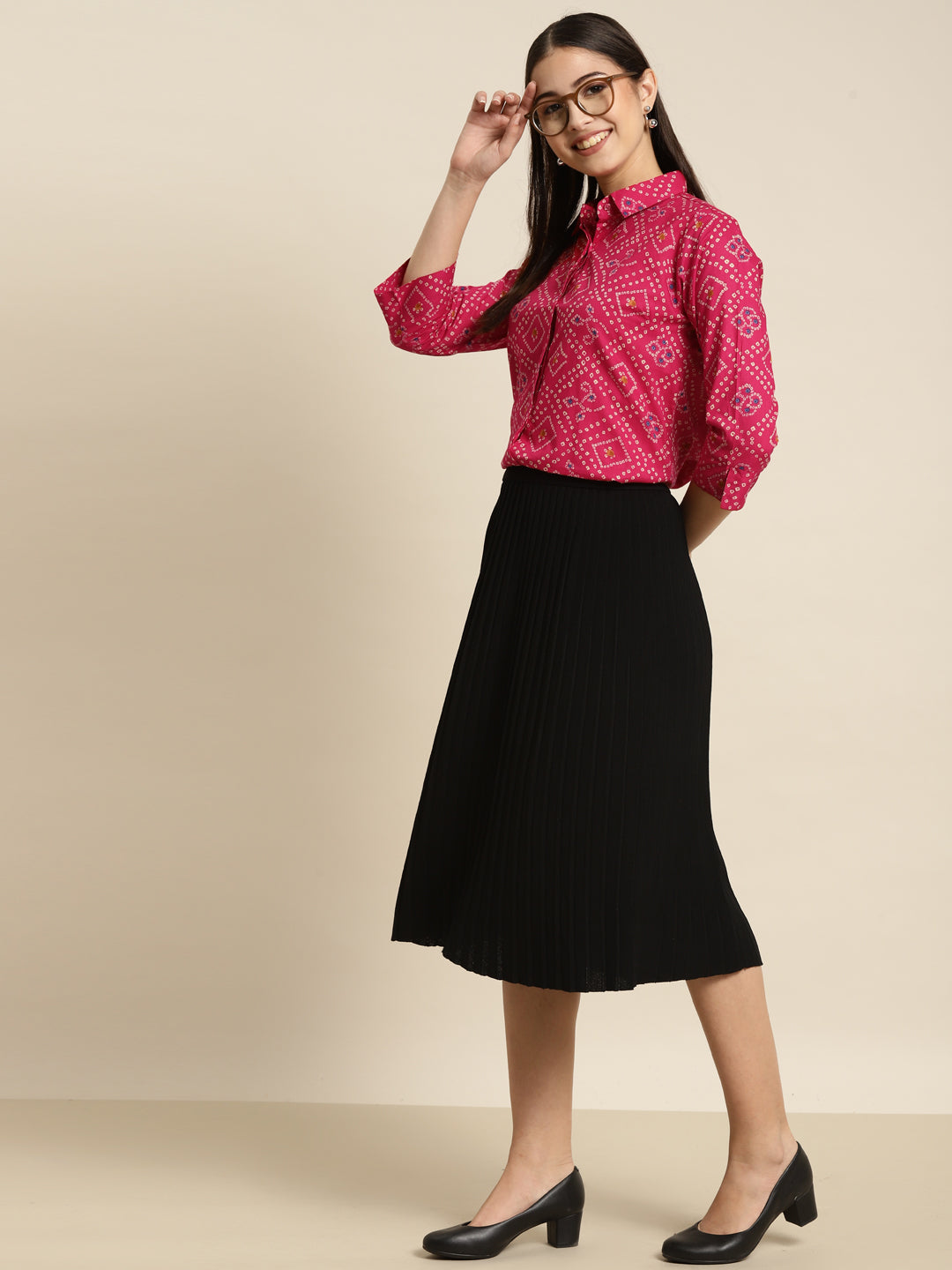 Women Magenta Printed Pure Cotton Regular Fit Formal Shirt