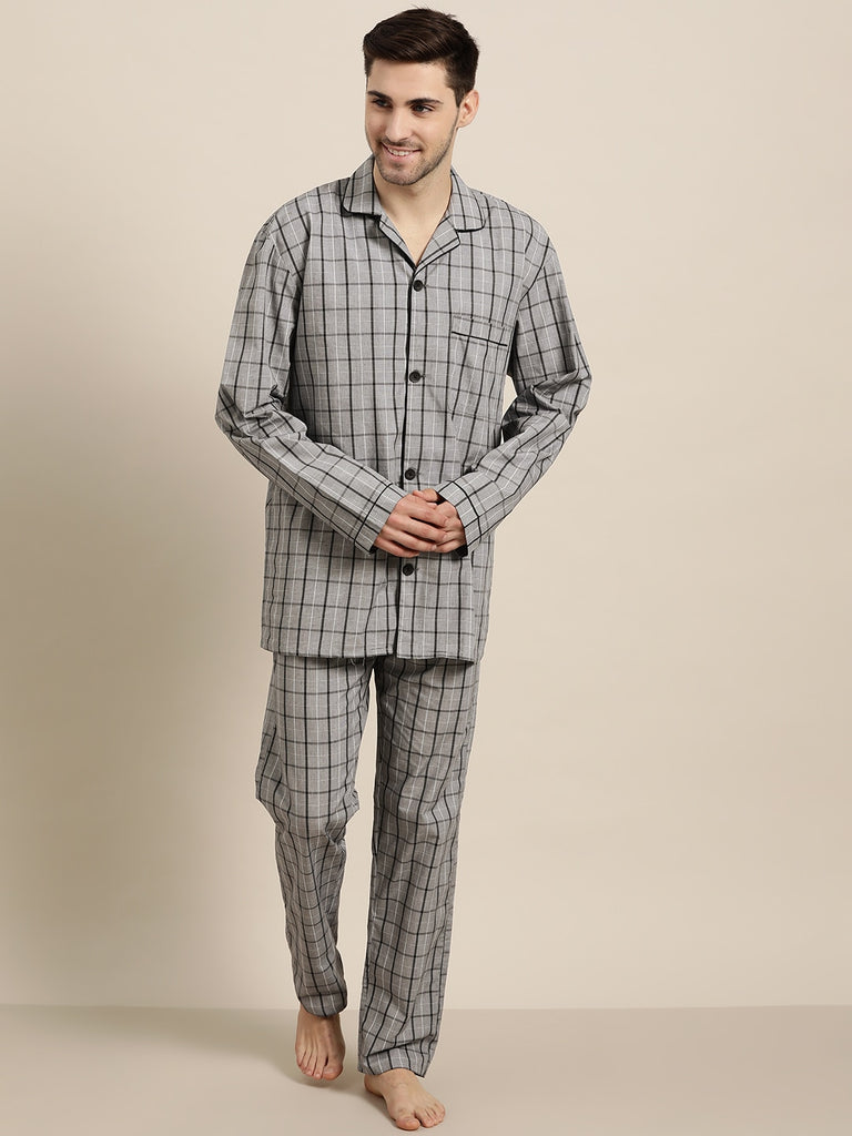HancockMenMaroonStripesPure CottonRegular FitNight WearNight Suit