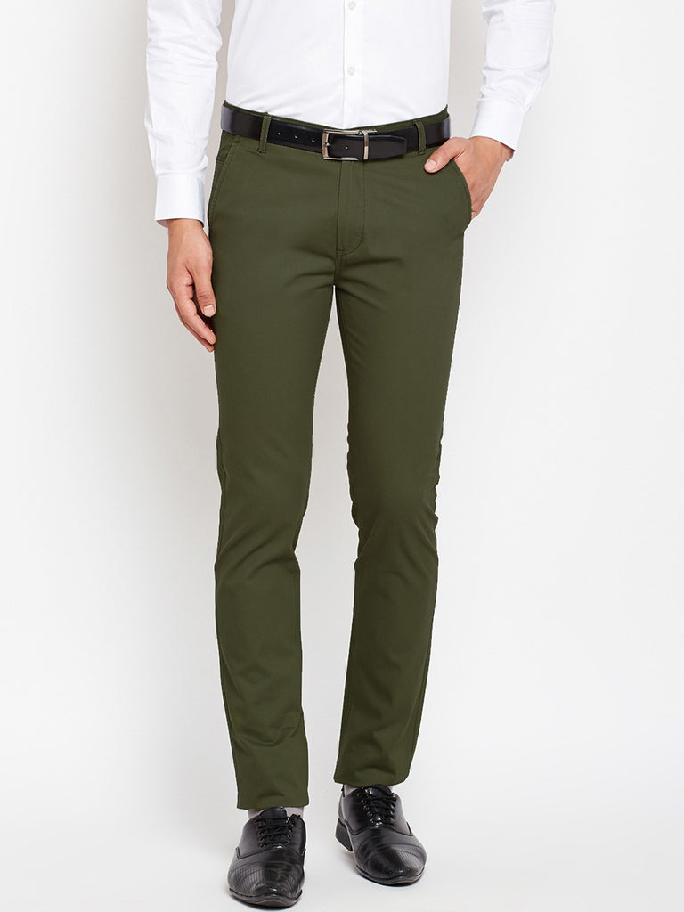 Buy Black Coffee Men Olive Green Formal Trousers  Trousers for Men 1870681   Myntra