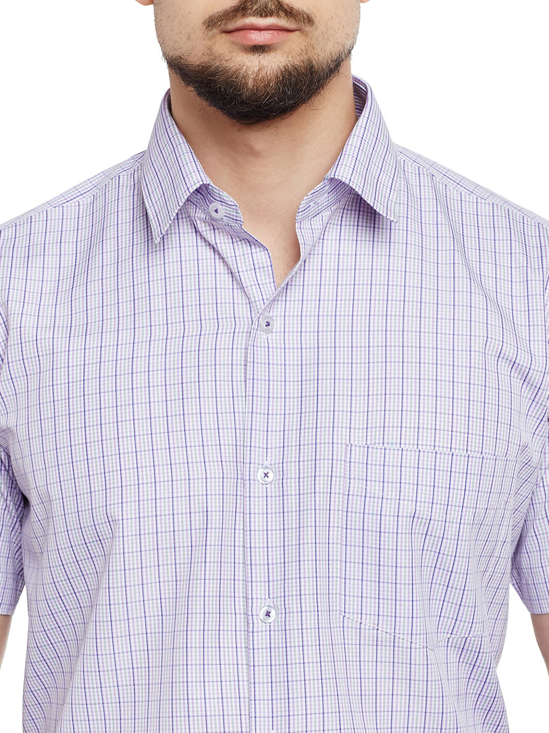 Men White & Purple Checked Slim Fit Formal Shirt