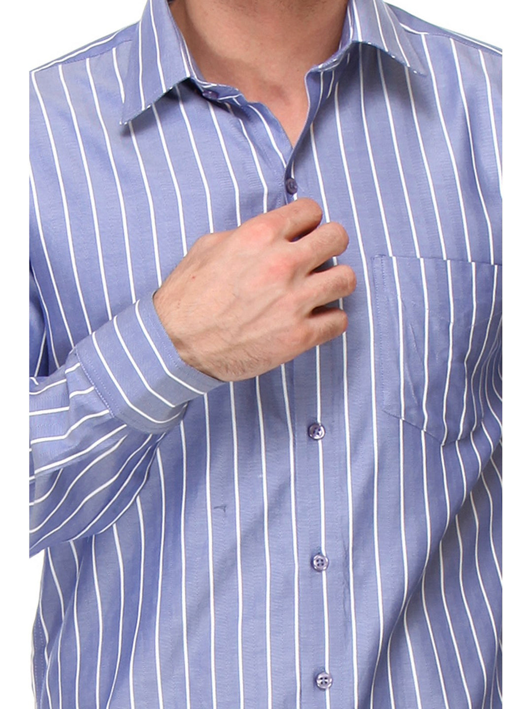 Men Blue Slim Fit Stripes Dobby Pure Cotton Formal Shirt