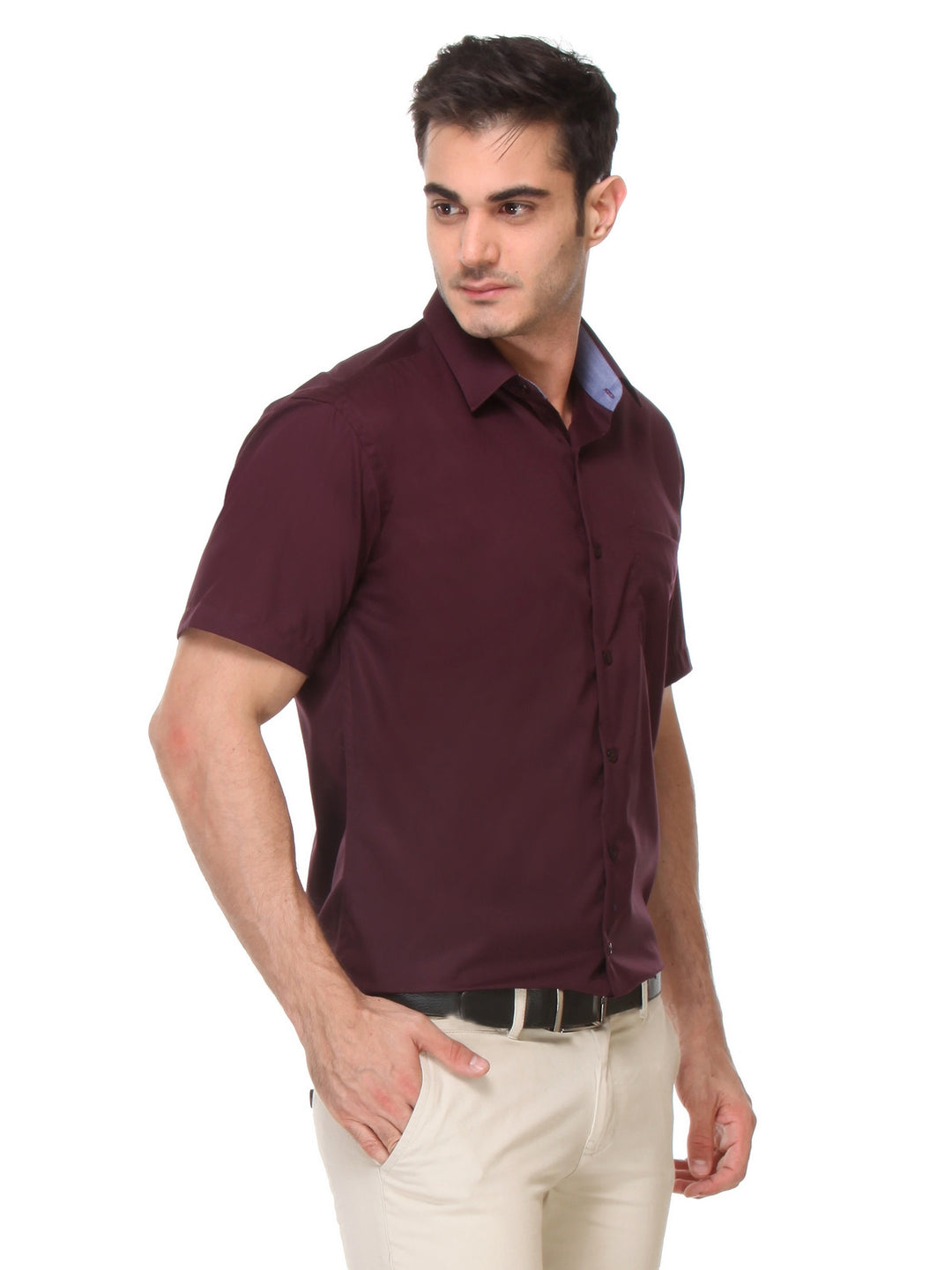 Men Maroon Slim Fit Solid Pure Cotton Formal Shirt