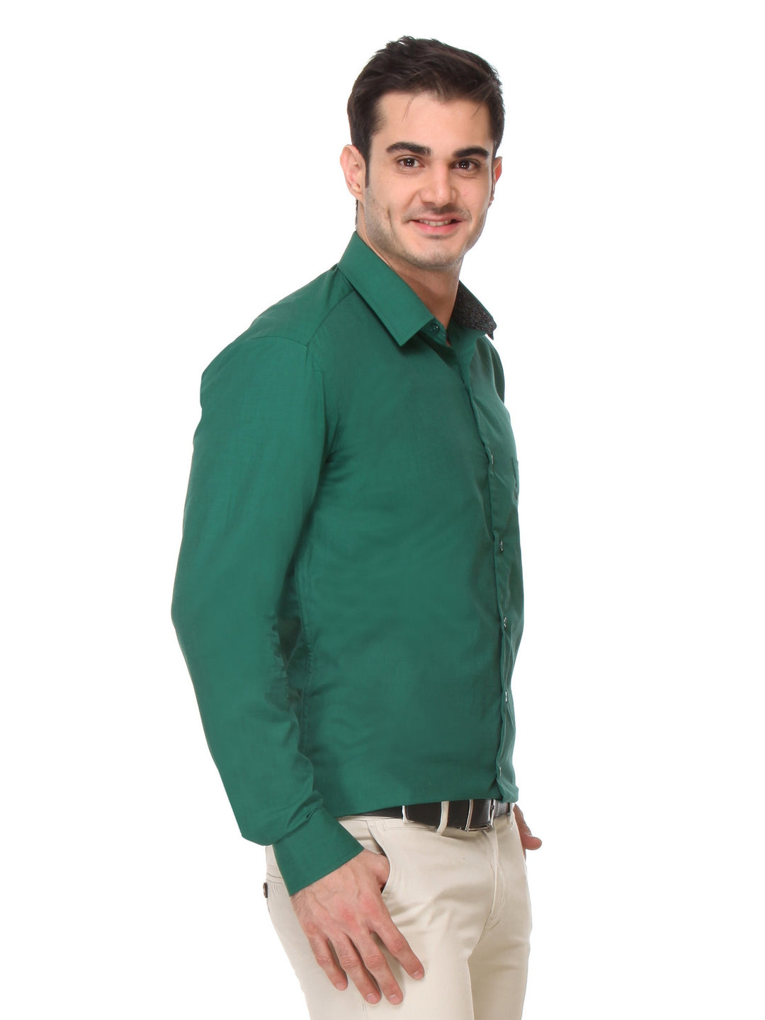 Men Green Slim Fit Solid Chambray Pure Cotton Formal Shirt