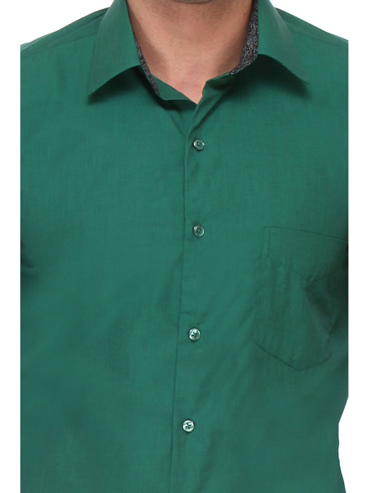 Men Green Slim Fit Solid Chambray Pure Cotton Formal Shirt