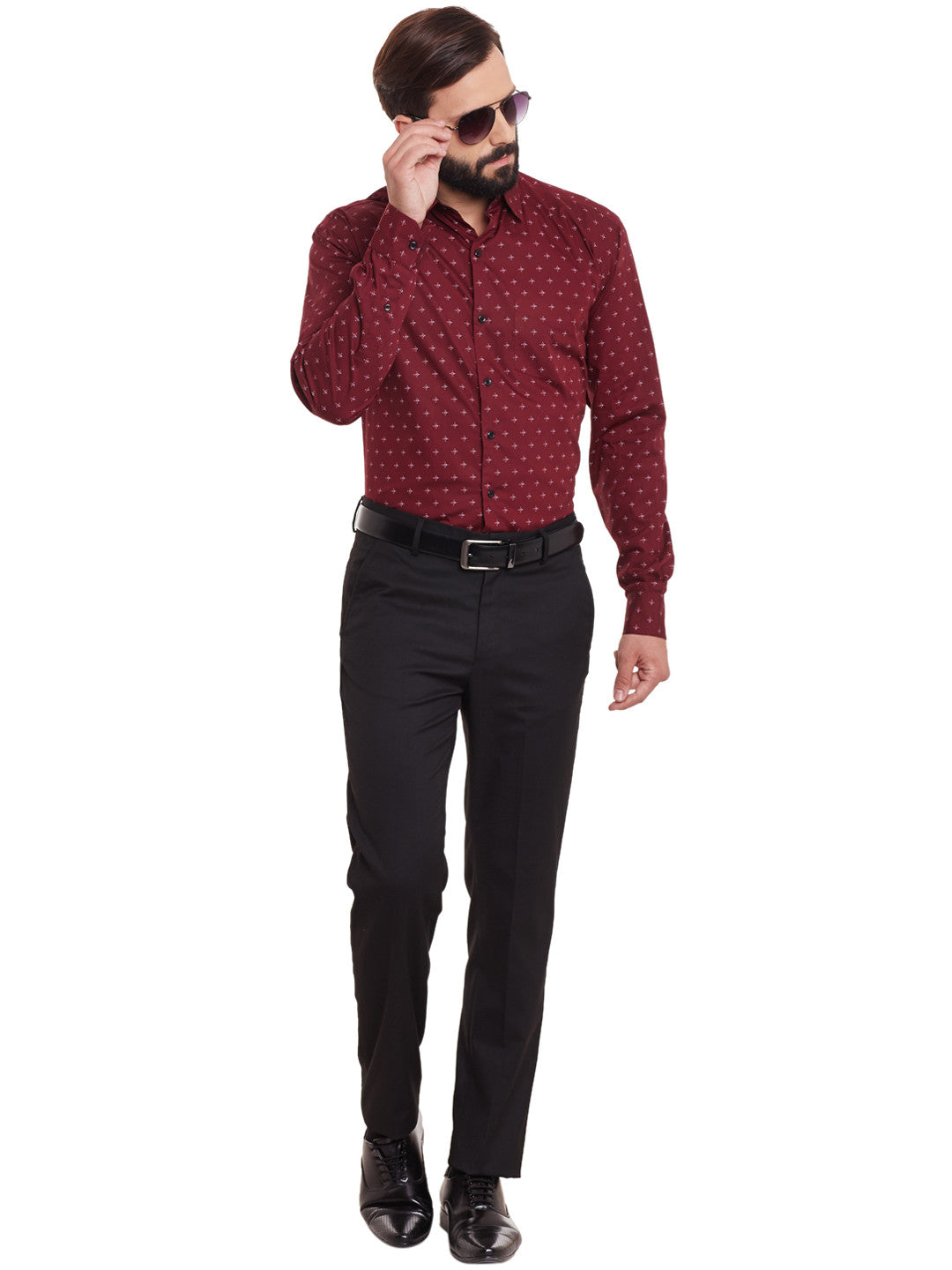 Men Maroon Printed Pure Cotton Slim Fit Formal Shirt