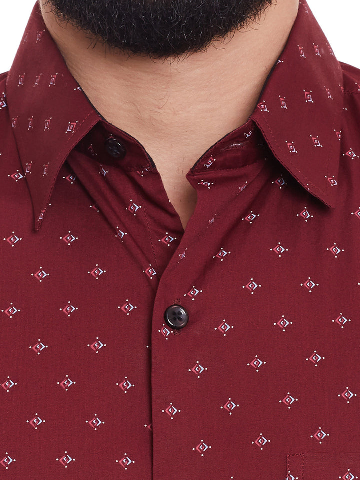 Men Maroon Printed Pure Cotton Slim Fit Formal Shirt