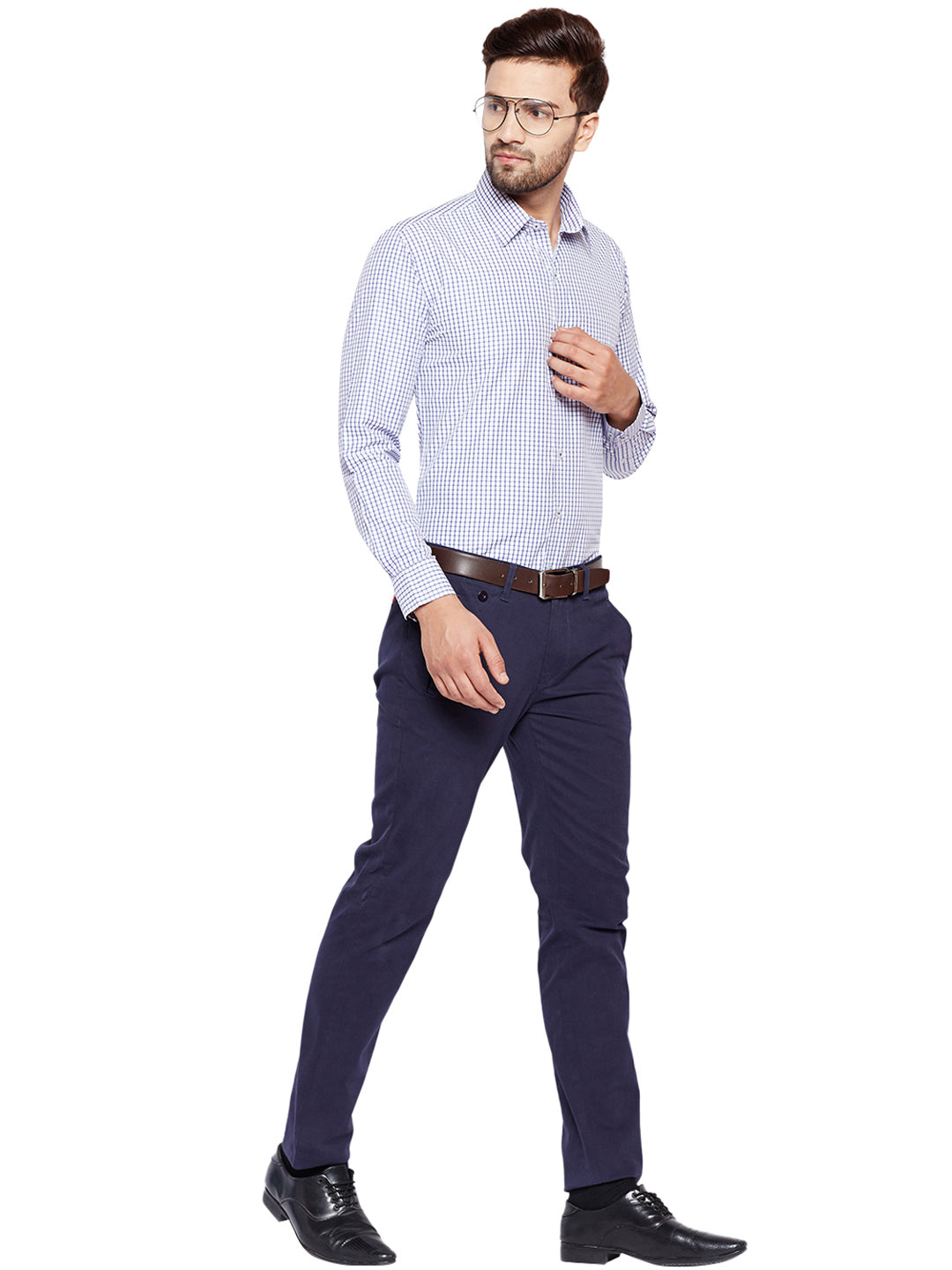 Men Blue Checks Slim Fit Cotton Rich Formal Shirt