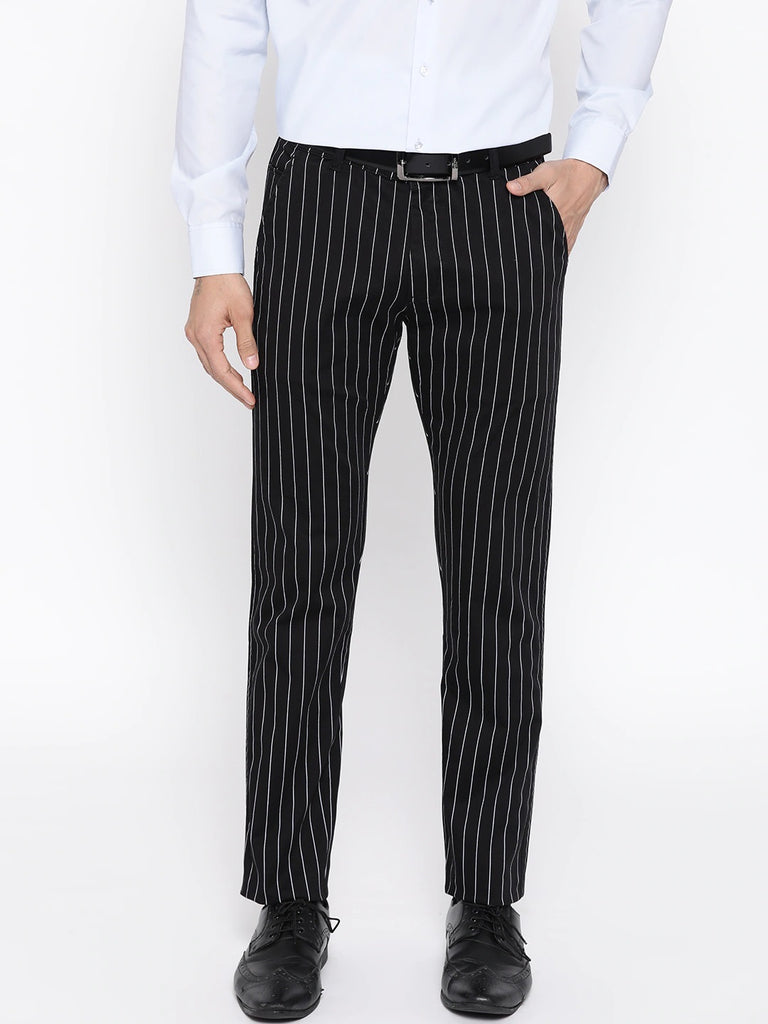 Buy Men Black Super Slim Fit Solid Flat Front Formal Trousers Online   858994  Louis Philippe
