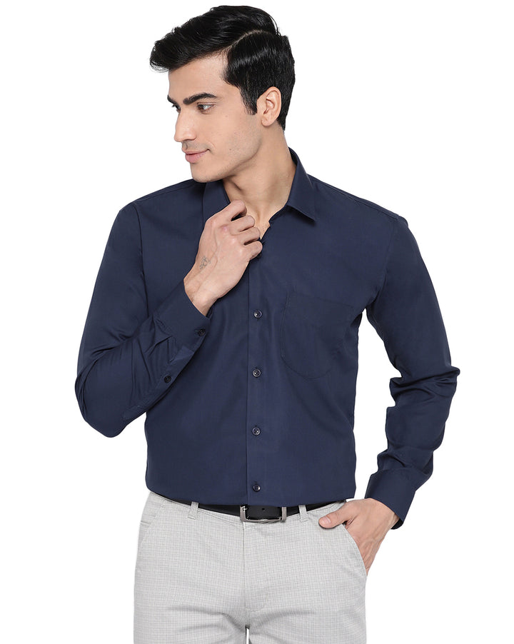 Men Navy Cotton Solid Slim Fit Formal Shirt