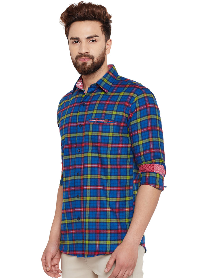 Men's navy Checked Slim Fit Pure Cotton Casual Shirt