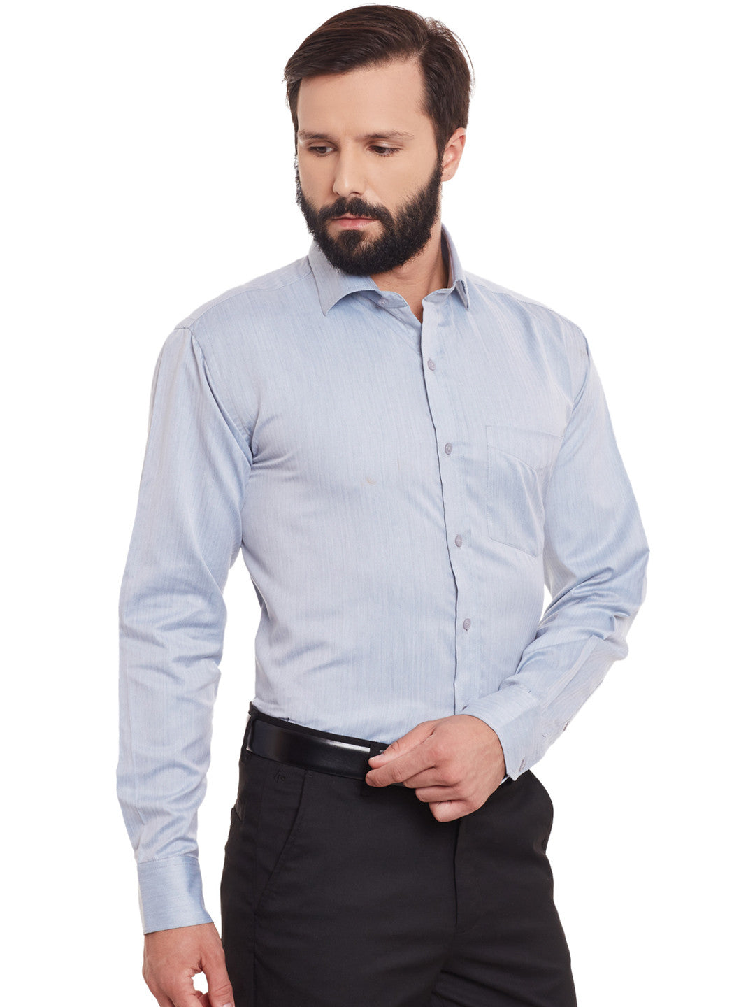 Men Grey Solid Slim Fit Formal Shirt