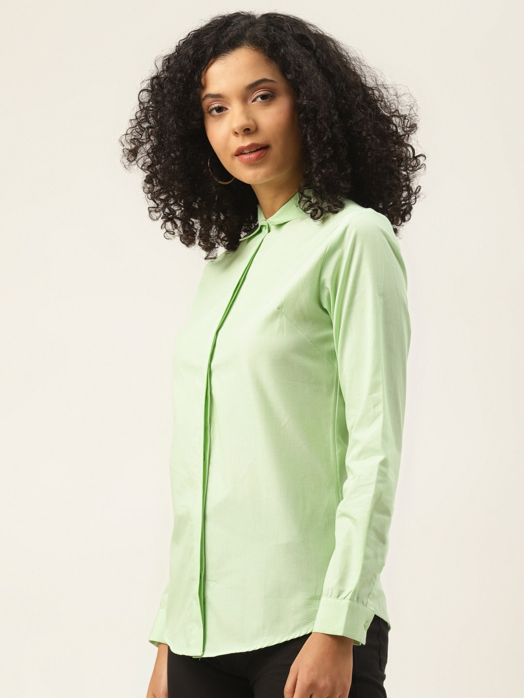 Women Light Green Solids Pure Cotton Slim Fit Formal Shirt