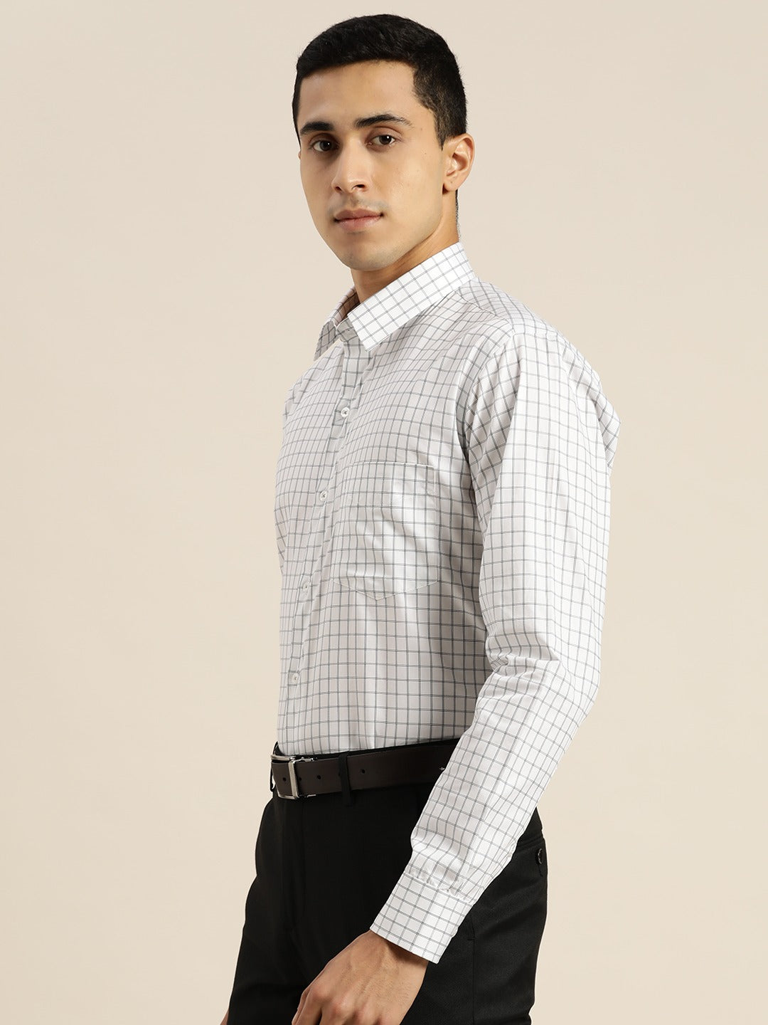 Men White Checked Pure Cotton Slim Fit Formal Shirt