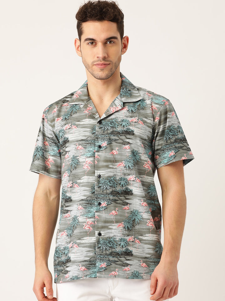 Men Green Printed Pure Cotton Relaxed Fit Casual Resort Shirt