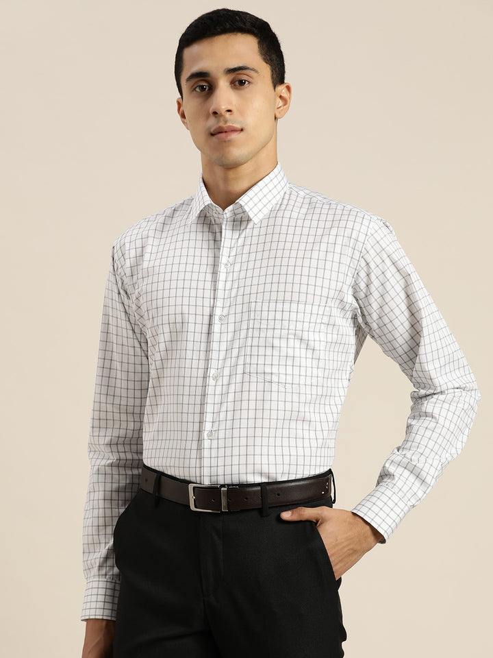 Men White Checked Pure Cotton Slim Fit Formal Shirt